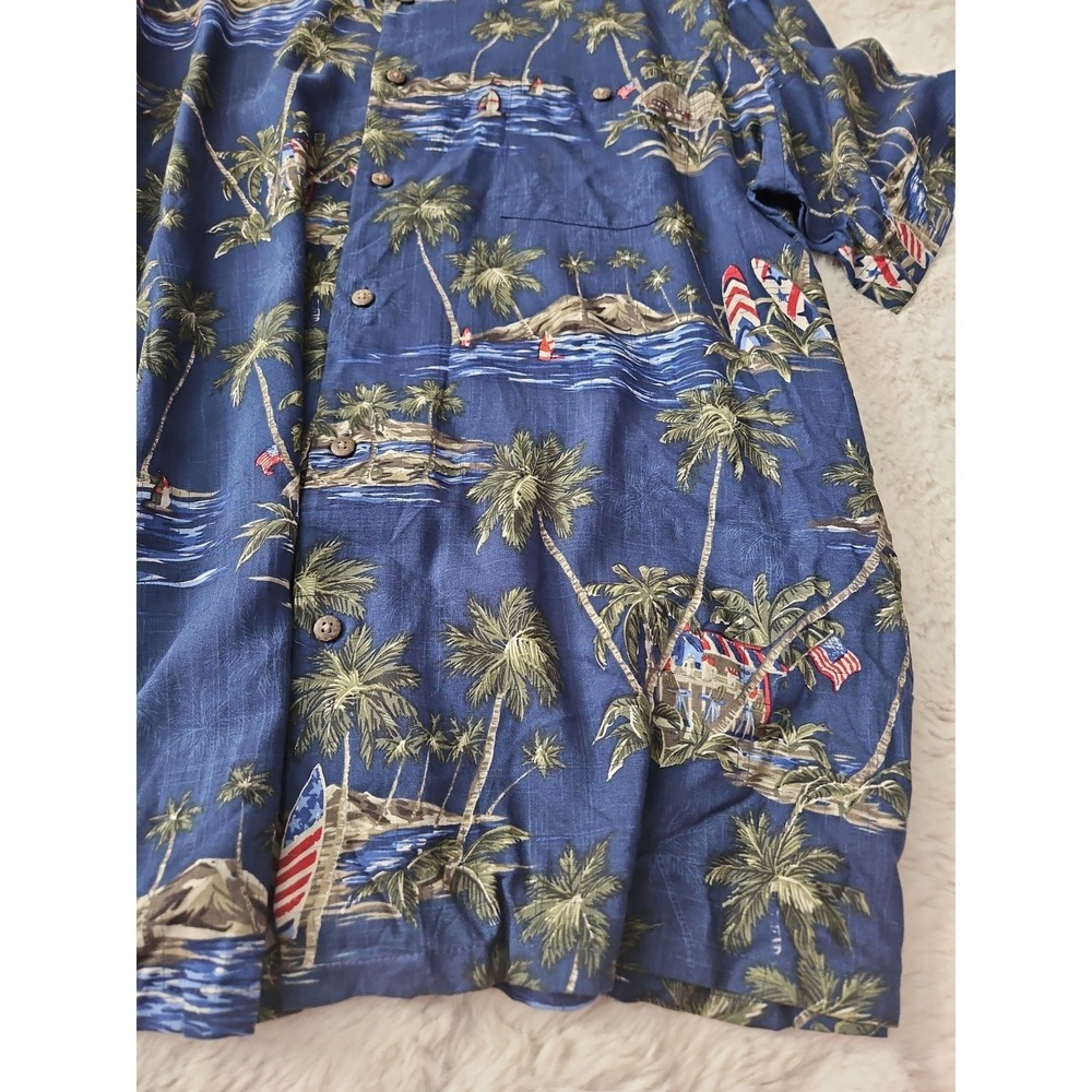 Saddlebred Patriotic Hawaiian Shirt Men's XXL Blue USA Flag Tropical Camp Shirt - Picture 11 of 12